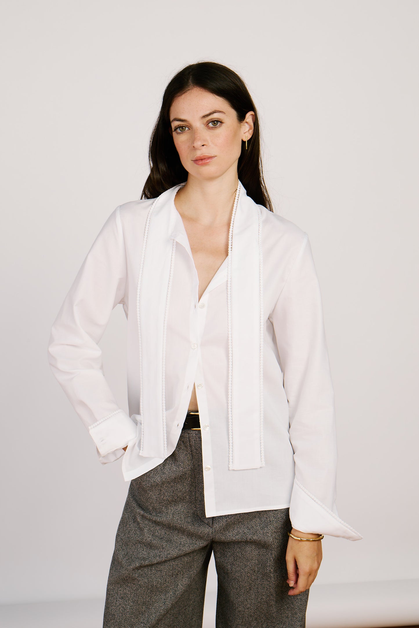 Chemisier en flanelle de coton avec col lavallière - GRENELLE