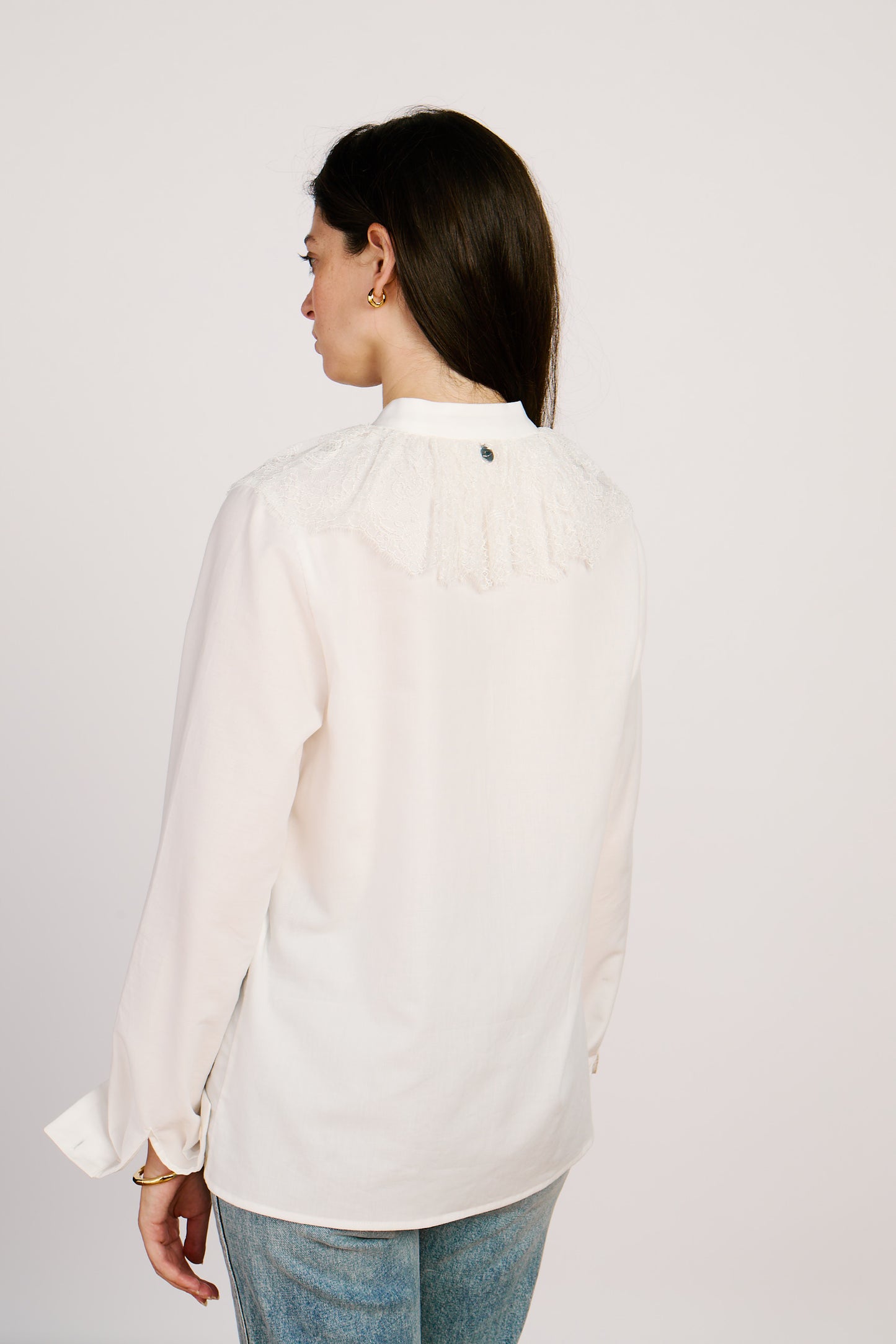 Chemisier en flanelle de coton avec galon en dentelle - ORSAY
