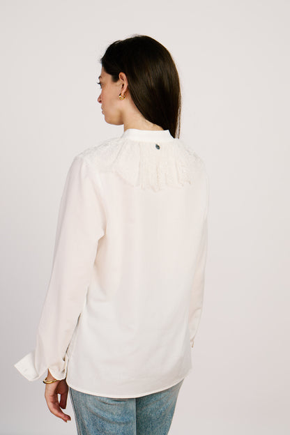 Chemisier en flanelle de coton avec galon en dentelle - ORSAY